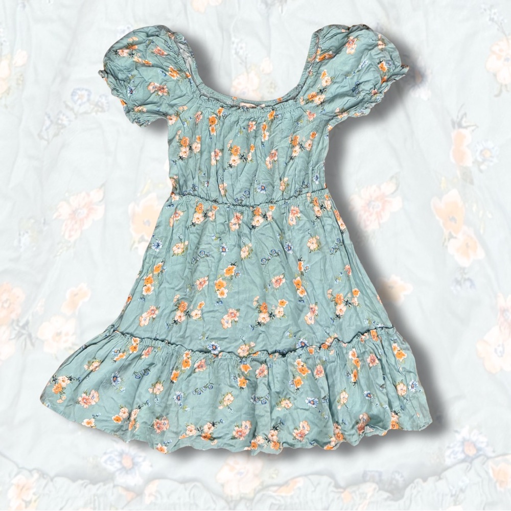 Rewind Teal Floral Puff Sleeve Dress